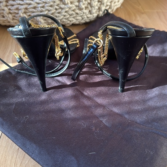 Saint Laurent Black and Gold Chain Heels - Picture 6 of 9
